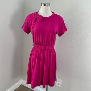 Kate Spade Womens Small Pink Short Sleeve Bow Neck Elastic Waist Dress